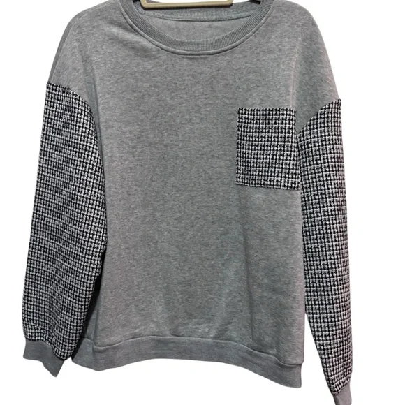 SHEIN- Houndstooth print drop Shoulder Sweatshirt - black / grey - size M - Picture 9 of 12